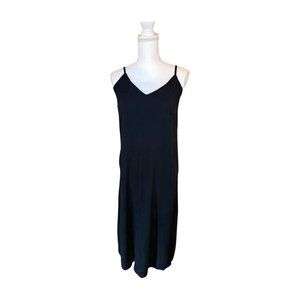 Old Navy Black Linen-Blend Midi Slip Dress – Size Medium (Preloved)